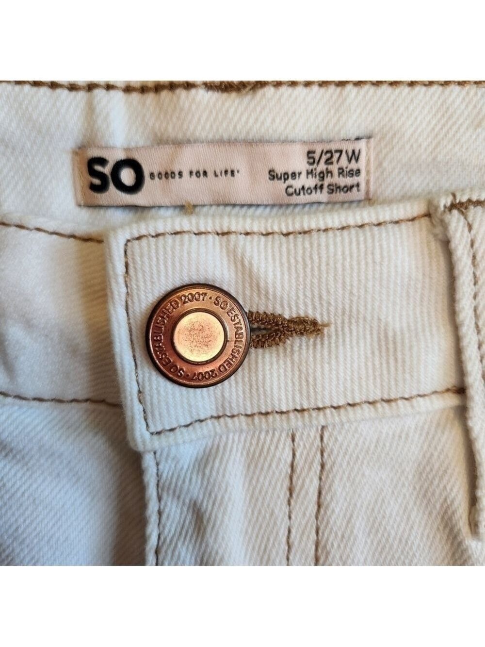 SO SUPER HIGH RISE CUT OFF DENIM JEAN SHORT RAINBOW EMBROIDERED POCKET SIZE 27/5 - Picture 5 of 7